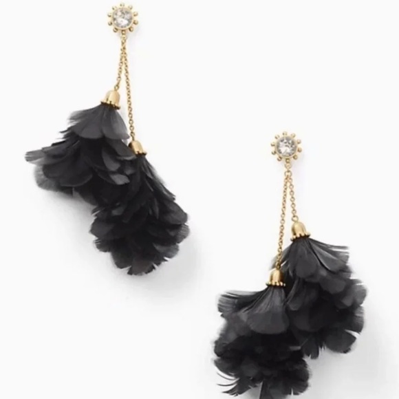$98 Kate Spade In Full Feather Tassel Earrings Black - Picture 1 of 7